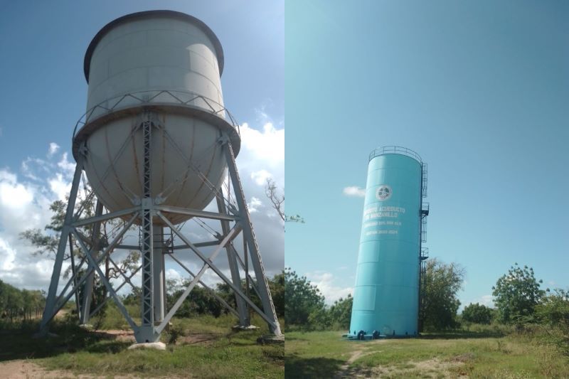 Tanque de deposito viejo y nuevo en Manzanillo